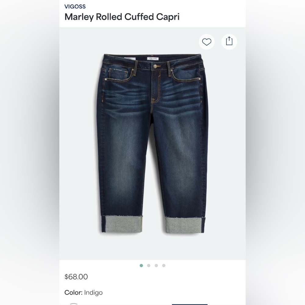 Vigoss Marley Rolled Cuff Capri Denim Jeans 18W